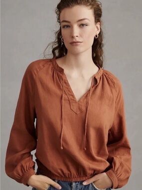 Anthropologie Cloth & Stone Women's Tie-Neck Cedar Rust Blouse Top Large